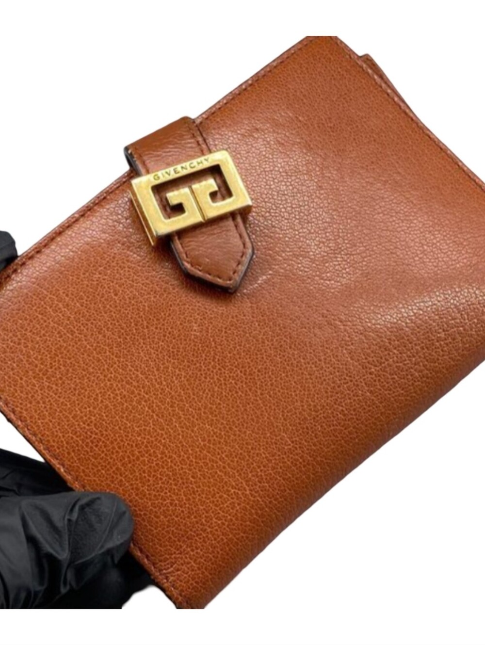 Givenchy 4G Compact Bifold Wallet Cognac Calfskin Vintage Purse Hollywood Classy